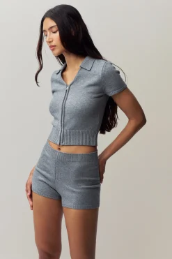 GUIZIO Calesia Zip Up Top- Short Sleeve Tops|Knitwear