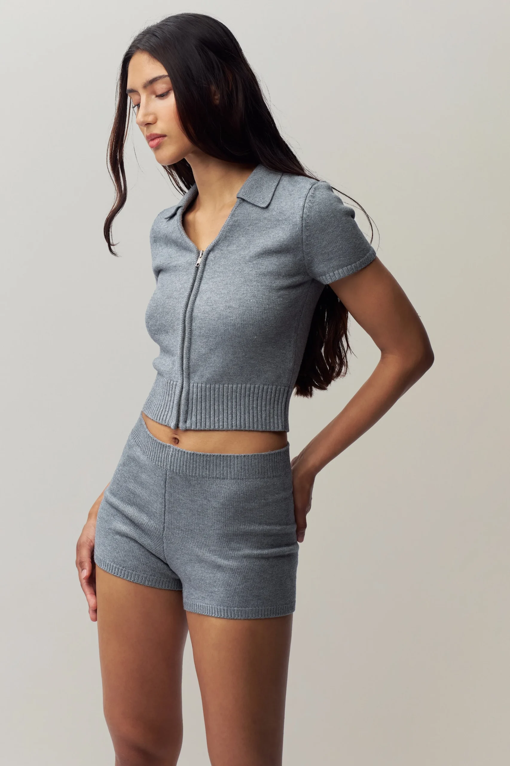 GUIZIO Calesia Zip Up Top- Short Sleeve Tops|Knitwear