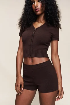 GUIZIO Calesia Zip Up Top- Short Sleeve Tops|Tops