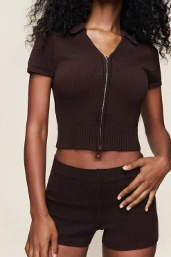 GUIZIO Calesia Zip Up Top- Short Sleeve Tops|Tops