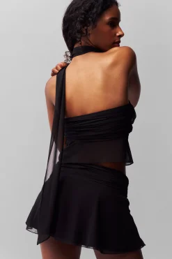 GUIZIO Chiffon Slit Mini Skirt- Mini Skirts|Skirts