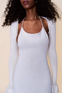 GUIZIO Crochet Ruffle Sleeve Bolero- Long Sleeve Tops|Tops