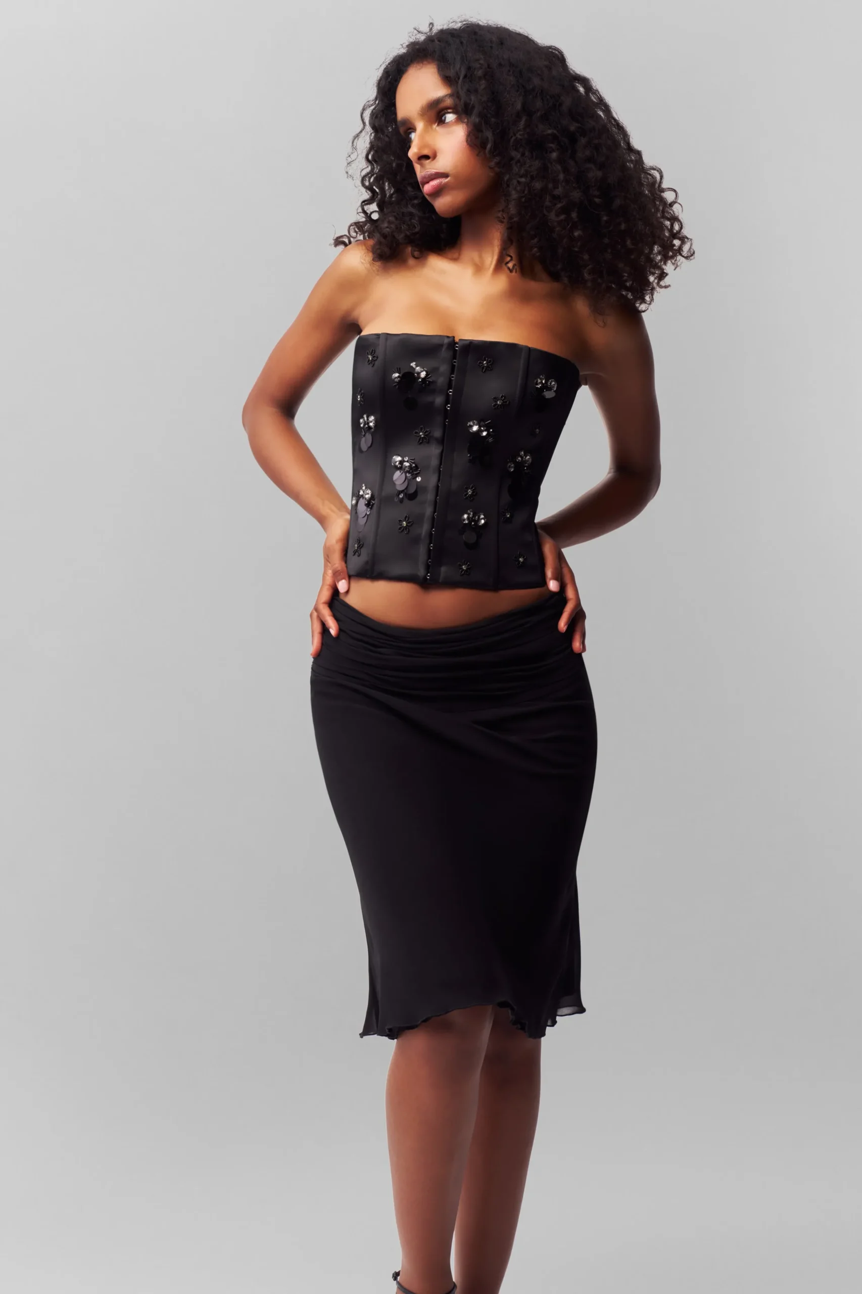 GUIZIO Embellished Satin Corset- Corsets|Corsets