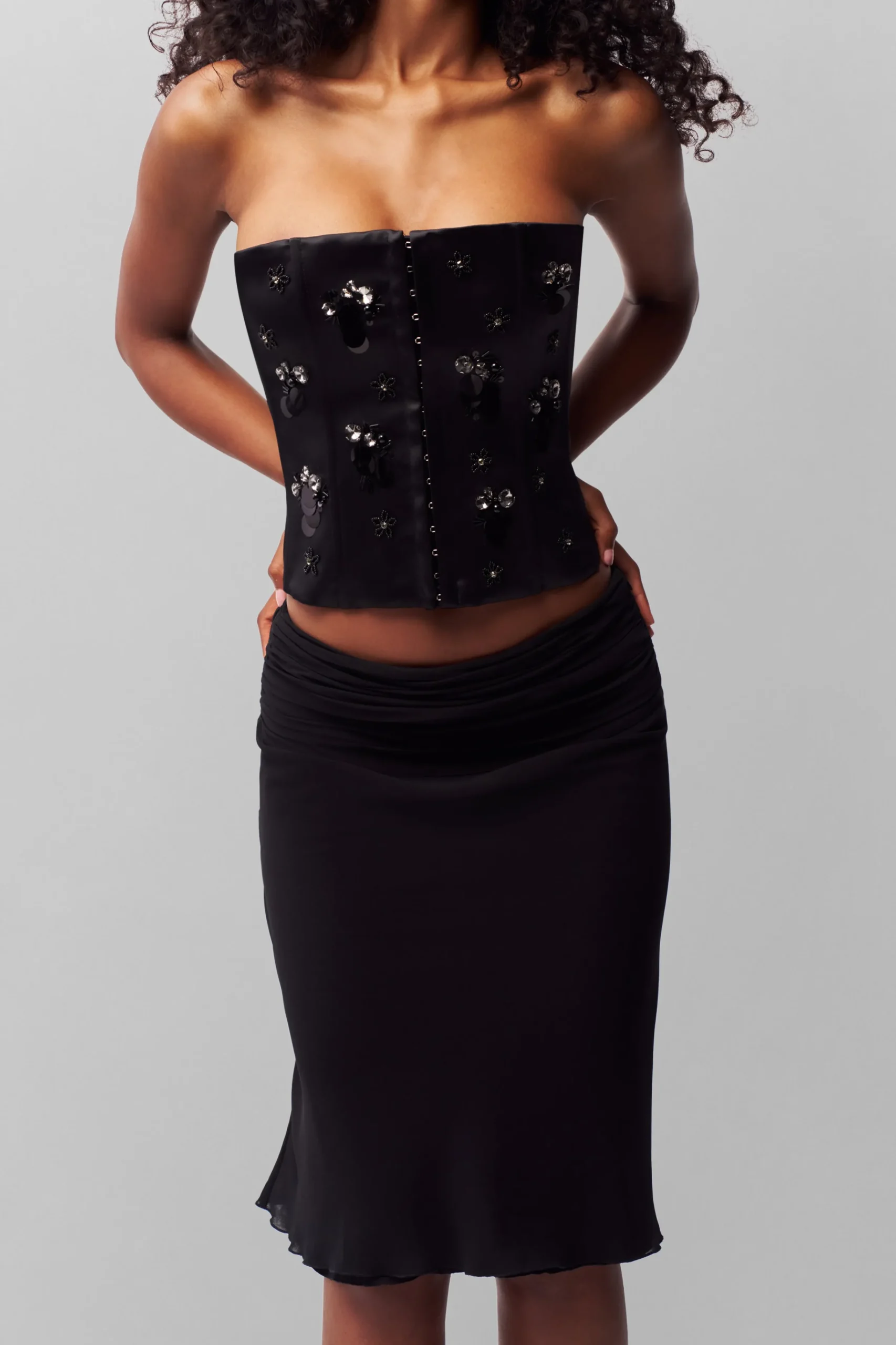 GUIZIO Embellished Satin Corset- Corsets|Corsets
