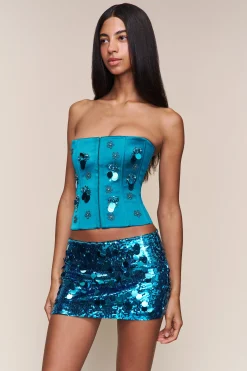 GUIZIO Embellished Satin Corset- Corsets|Corsets