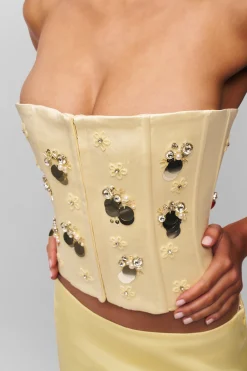 GUIZIO Embellished Satin Corset- Corsets|Corsets