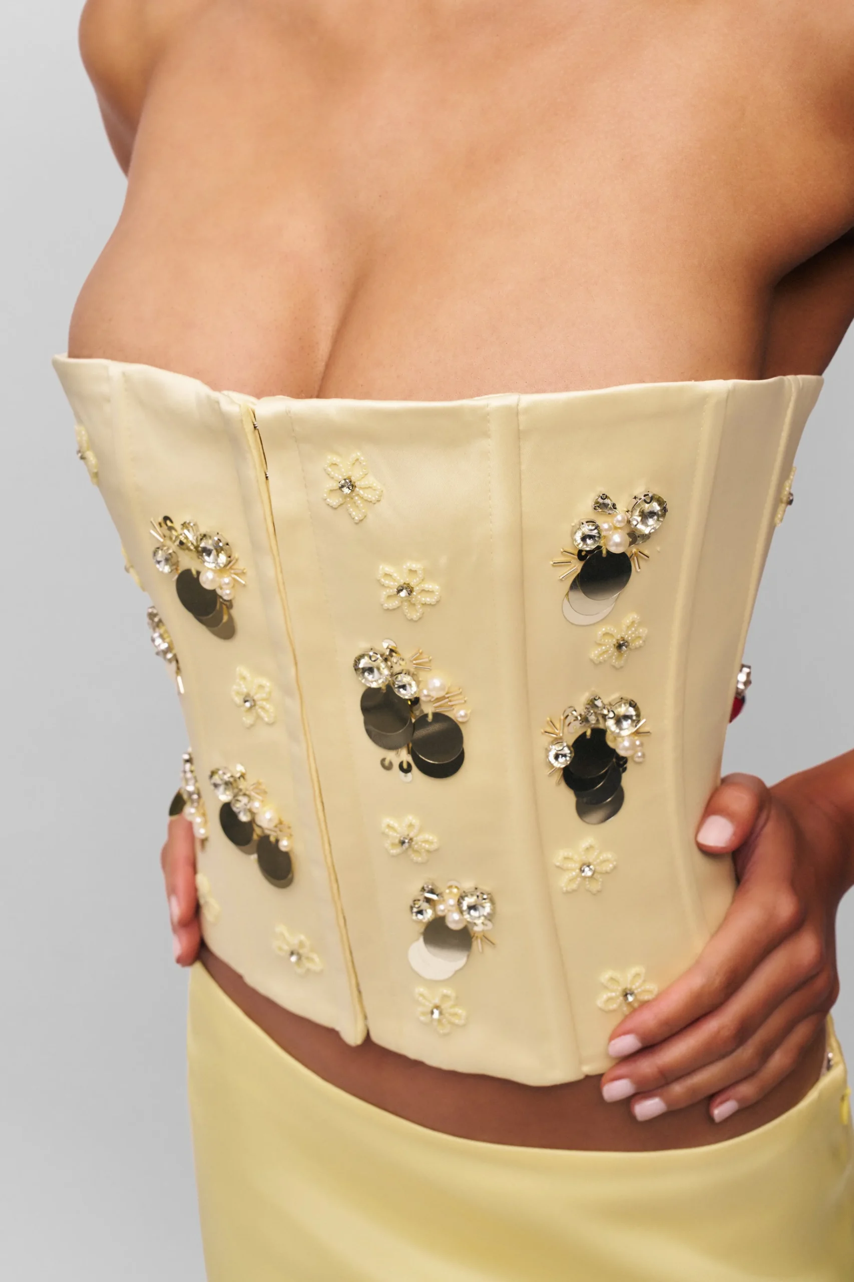 GUIZIO Embellished Satin Corset- Corsets|Corsets