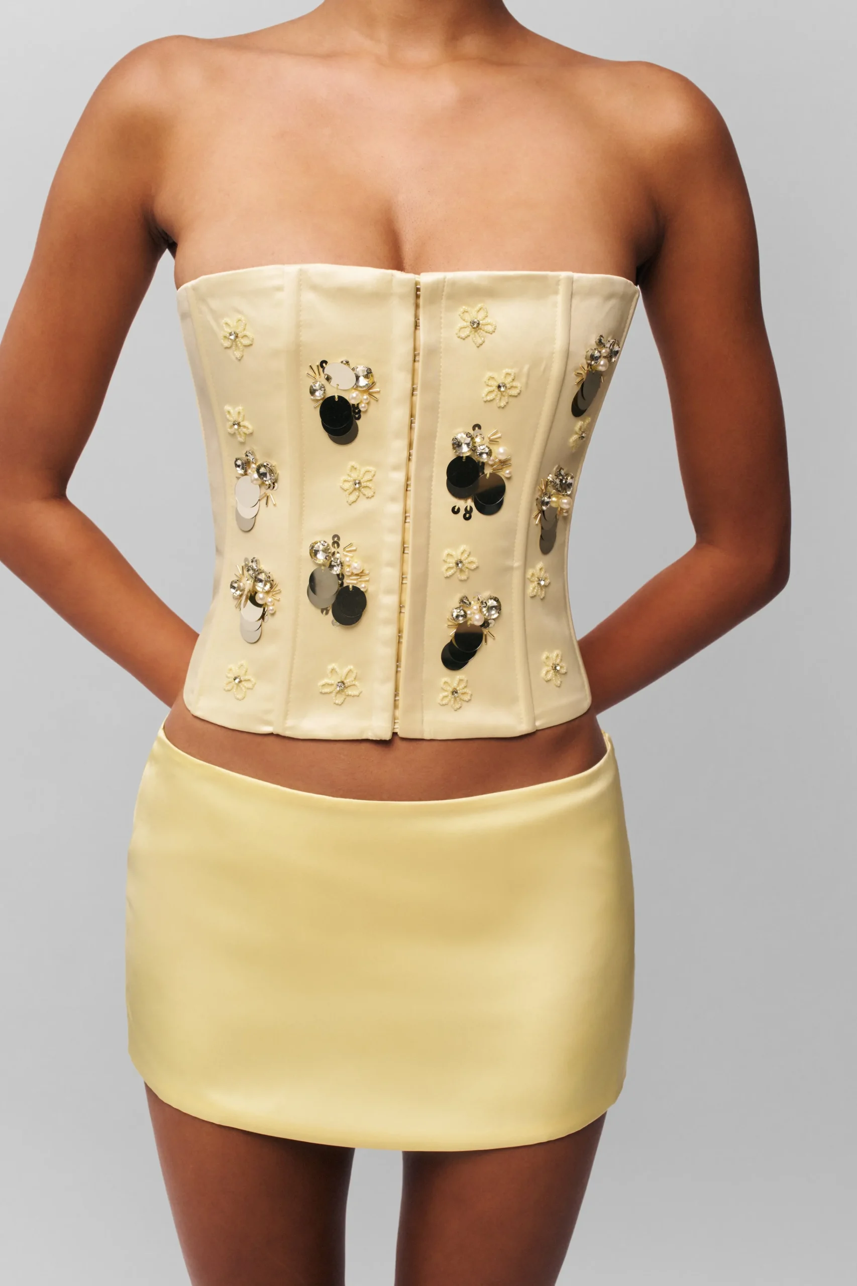 GUIZIO Embellished Satin Corset- Corsets|Corsets