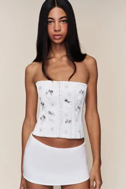 GUIZIO Embellished Satin Corset- Corsets|Corsets