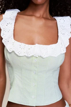 GUIZIO Gingham Paloma Lace Top- Sleeveless Tops|Tops