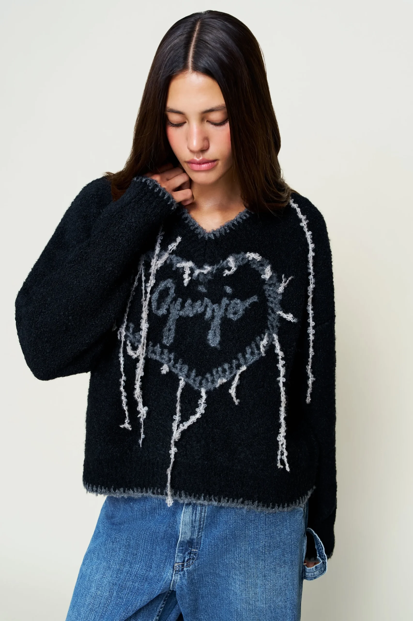 GUIZIO Heart Wool Sweater- Sweaters