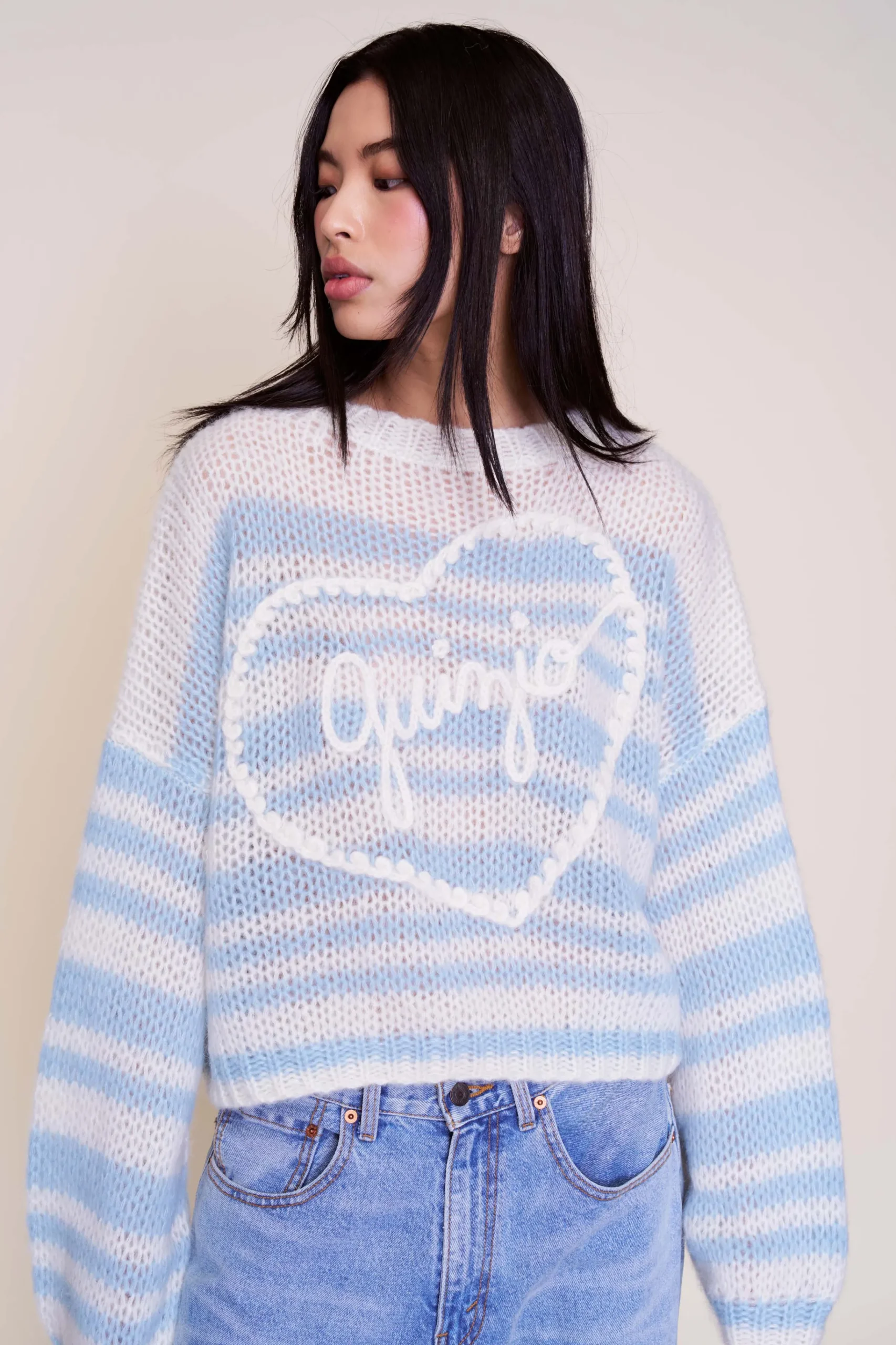 GUIZIO Mohair-Blend Heart Sweater- Sweaters