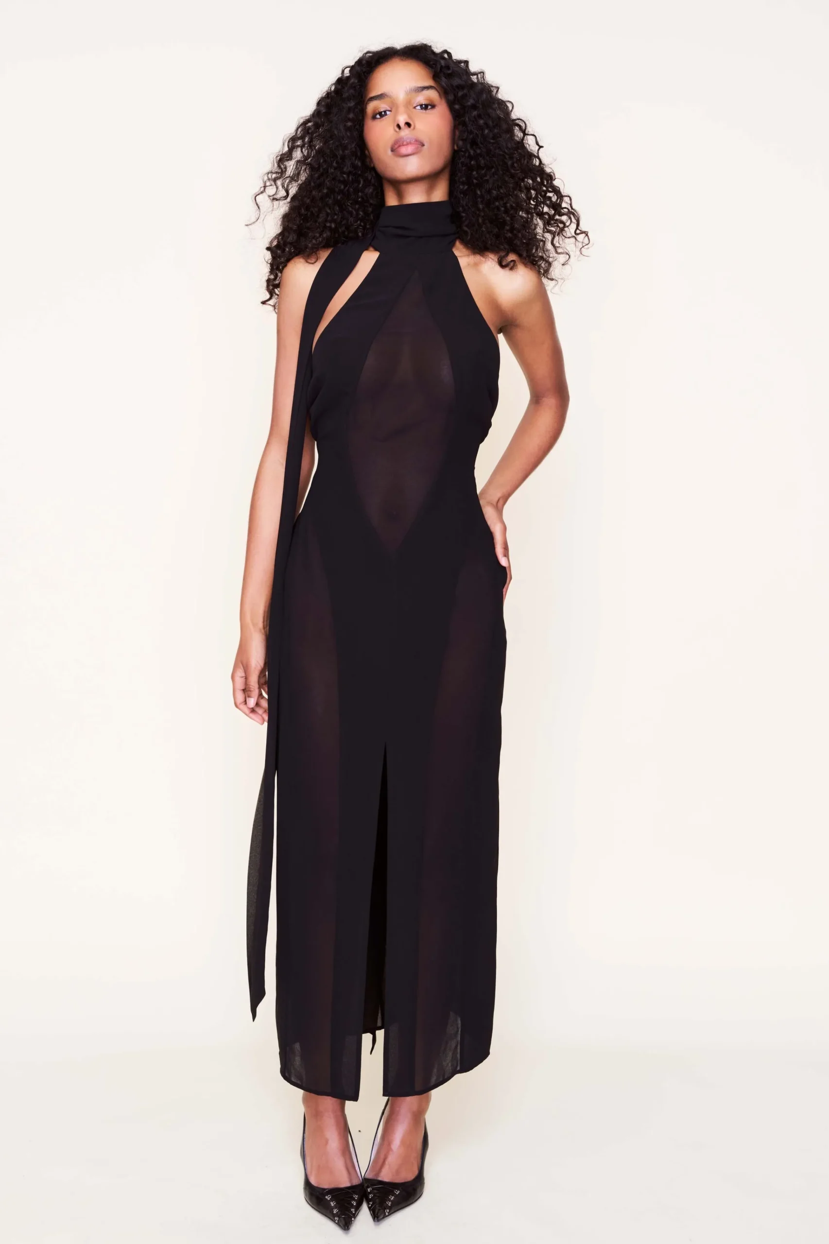 GUIZIO Koemi Sheer Panel Dress- Long Dresses|Dresses