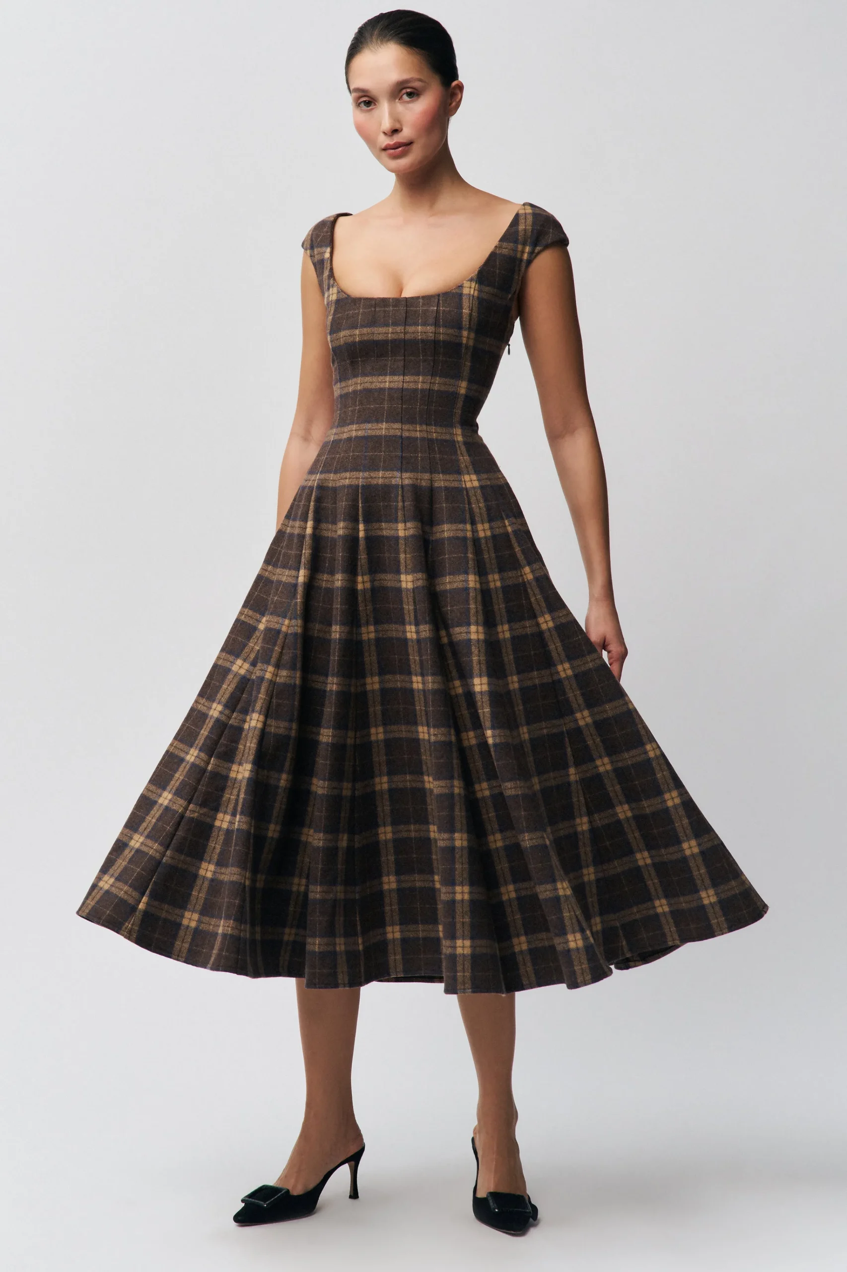 GUIZIO Leila Tartan Dress- Midi Dresses|Dresses