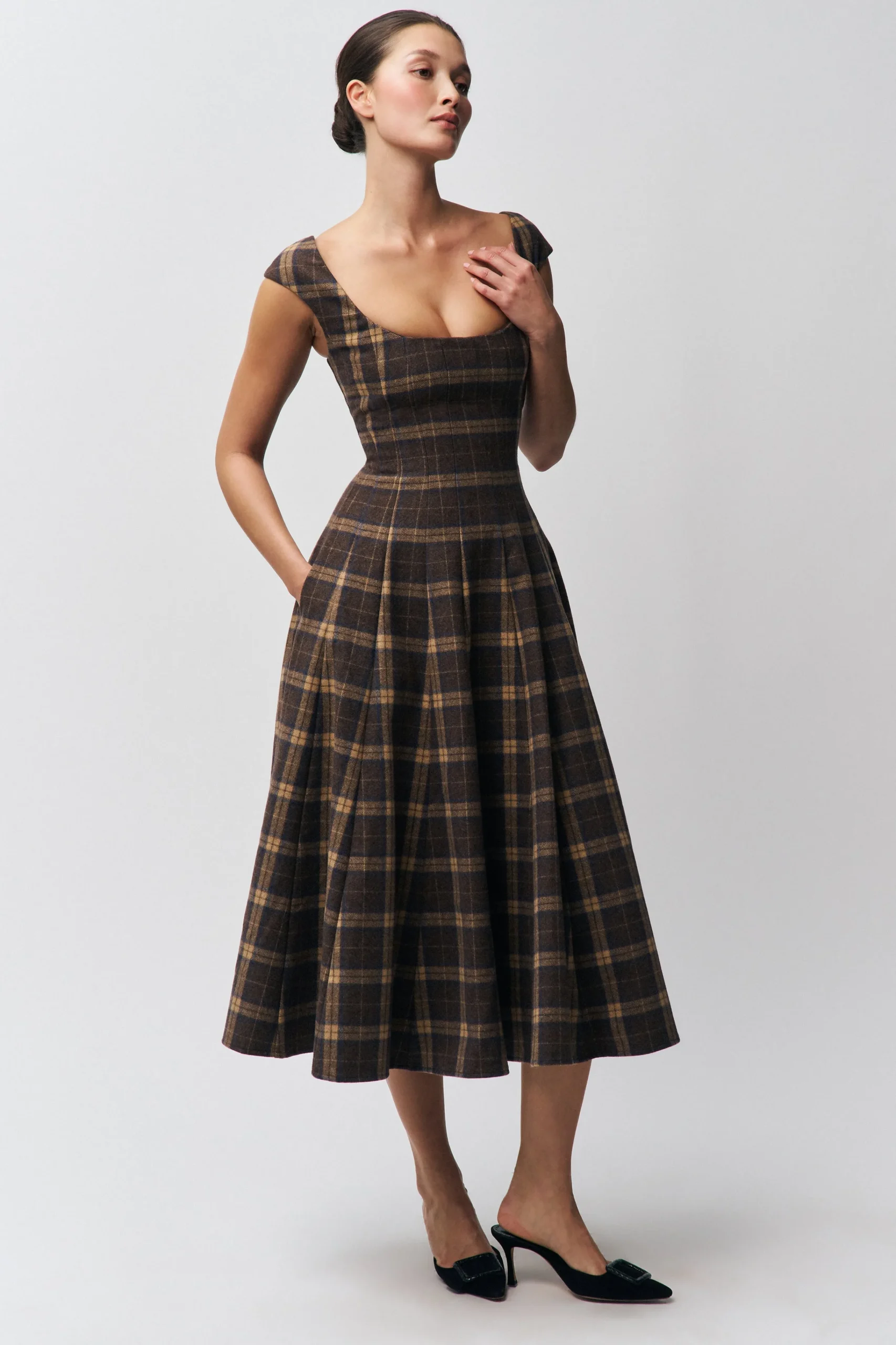 GUIZIO Leila Tartan Dress- Midi Dresses|Dresses