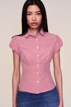GUIZIO Liana Gingham Top- Short Sleeve Tops|Tops