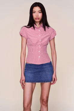 GUIZIO Liana Gingham Top- Short Sleeve Tops|Tops