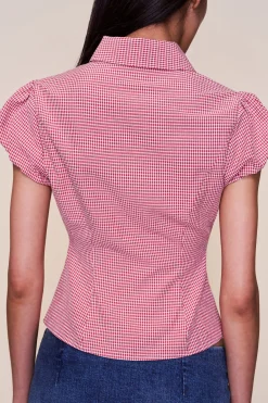 GUIZIO Liana Gingham Top- Short Sleeve Tops|Tops