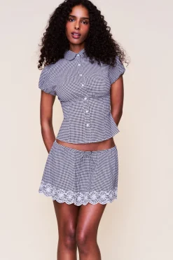 GUIZIO Liana Gingham Top- Short Sleeve Tops|Tops