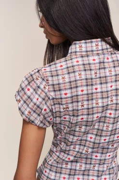 GUIZIO Liana Plaid Top- Short Sleeve Tops|Tops