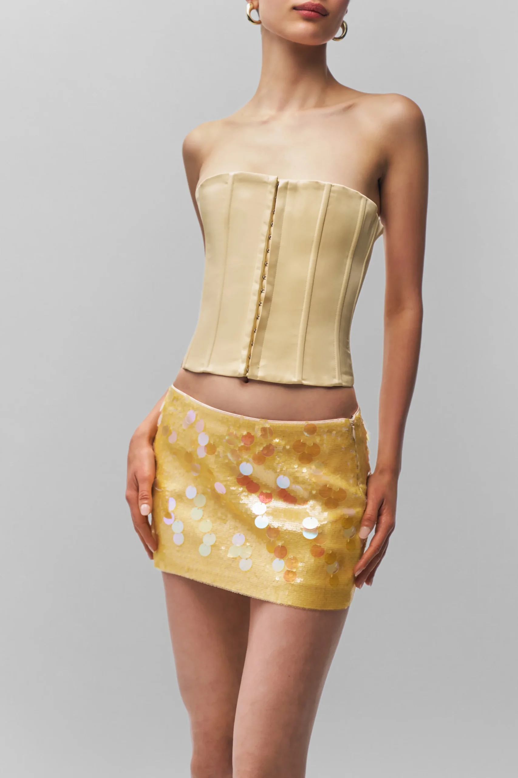 GUIZIO Low Rise Paillette Skirt- Mini Skirts|Skirts