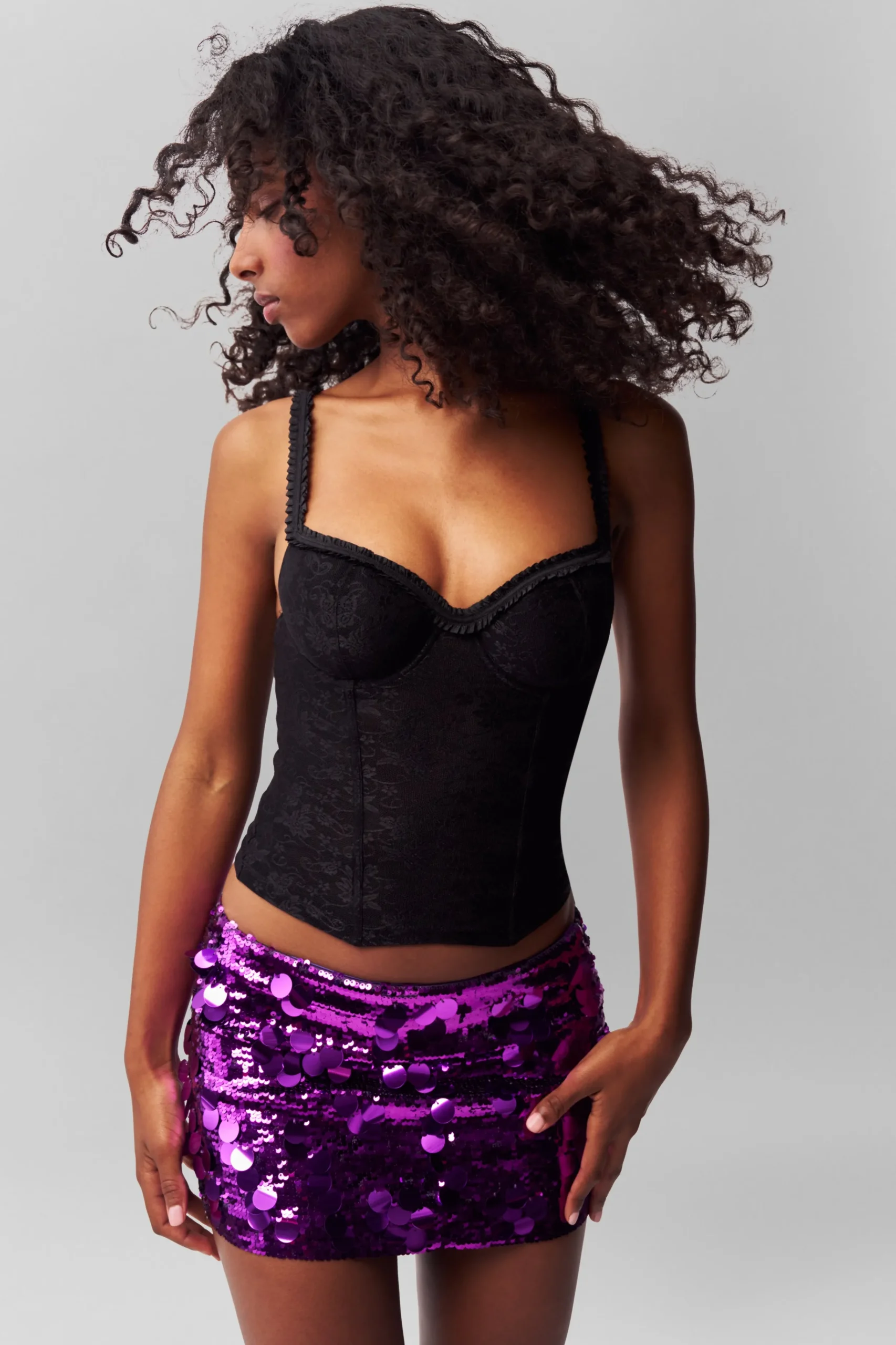 GUIZIO Low Rise Paillette Skirt- Mini Skirts