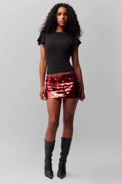 GUIZIO Low Rise Paillette Skirt- Mini Skirts|Skirts