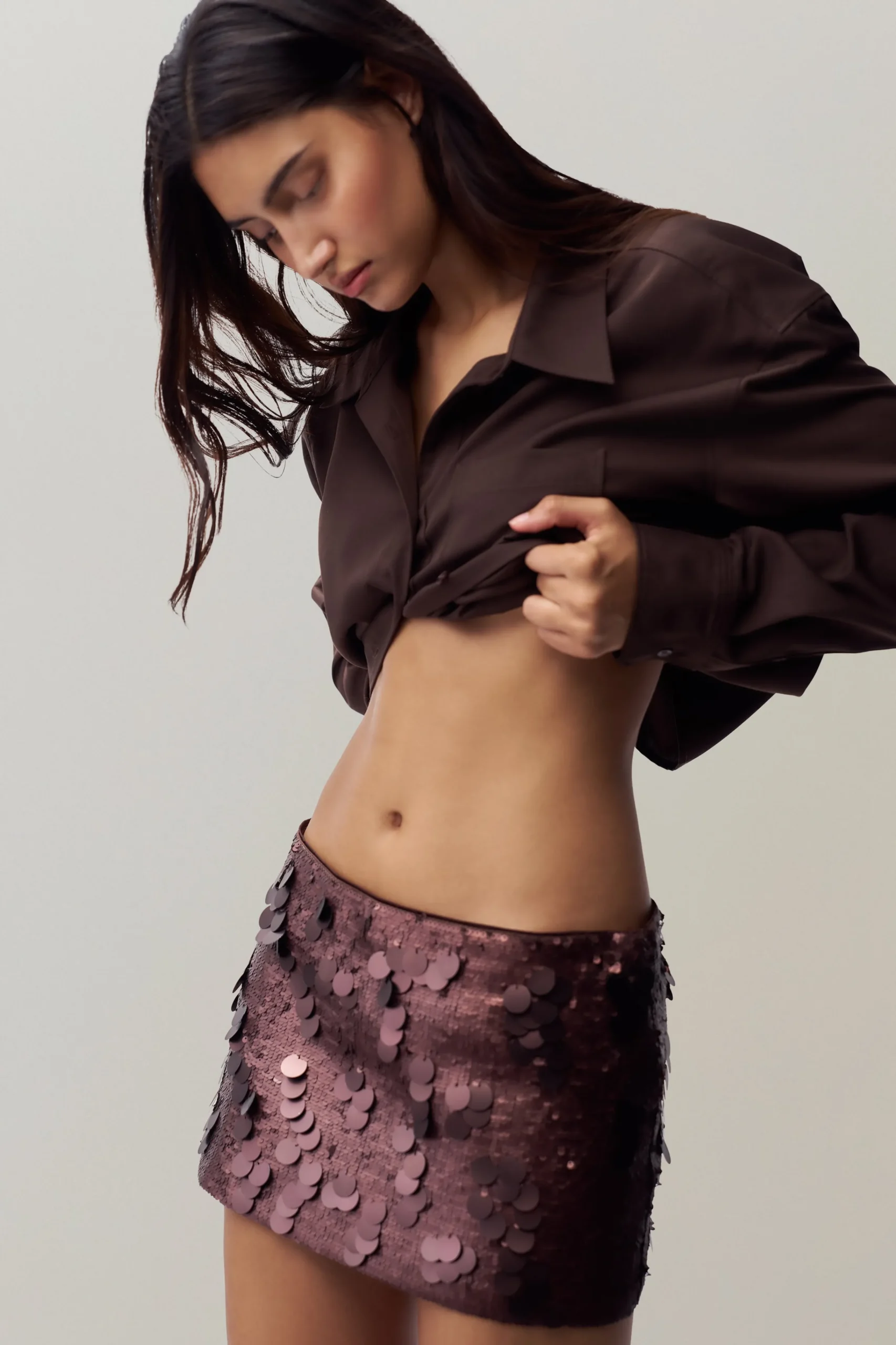 GUIZIO Low Rise Paillette Skirt- Mini Skirts|Skirts