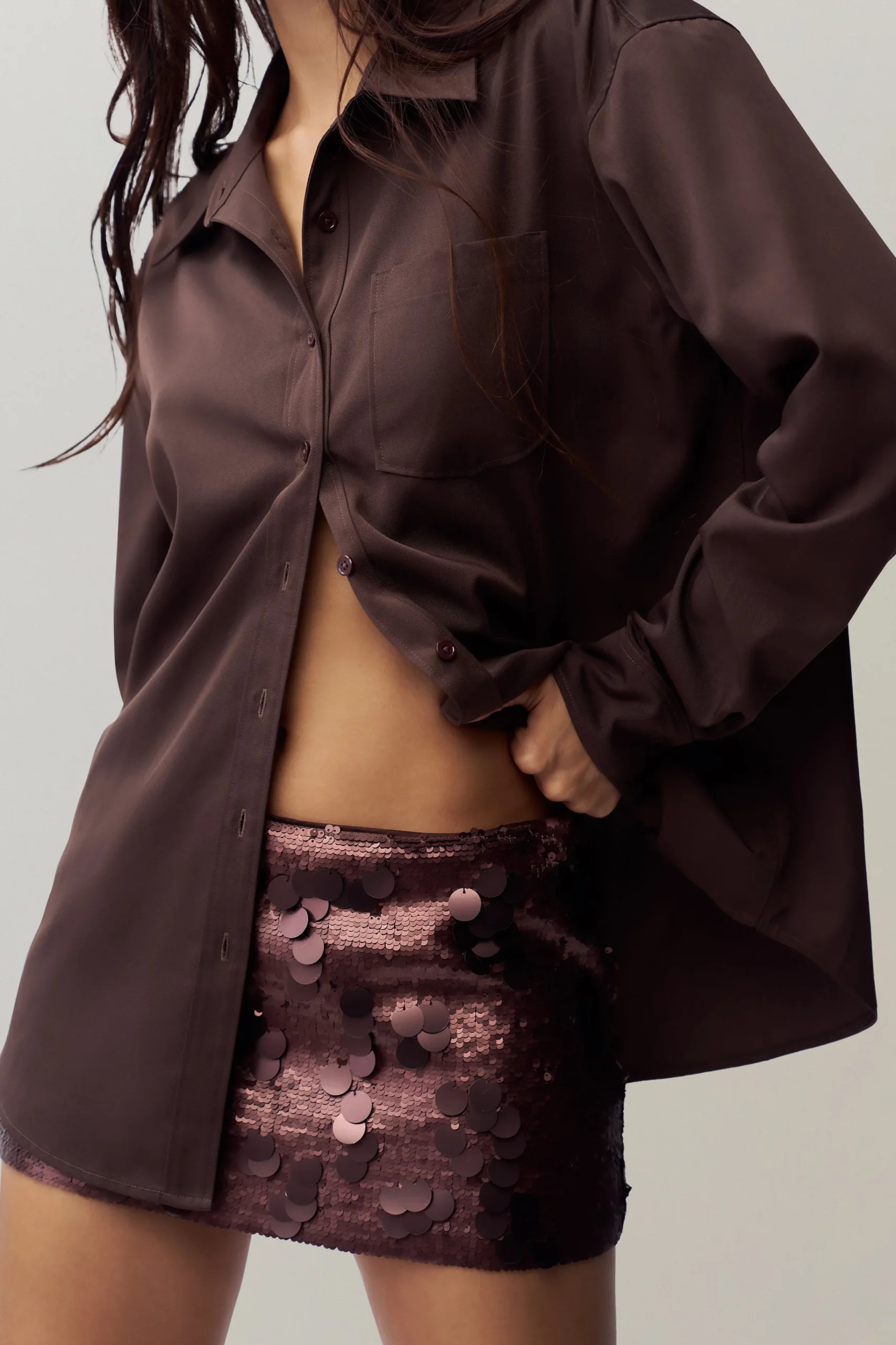 GUIZIO Low Rise Paillette Skirt- Mini Skirts|Skirts