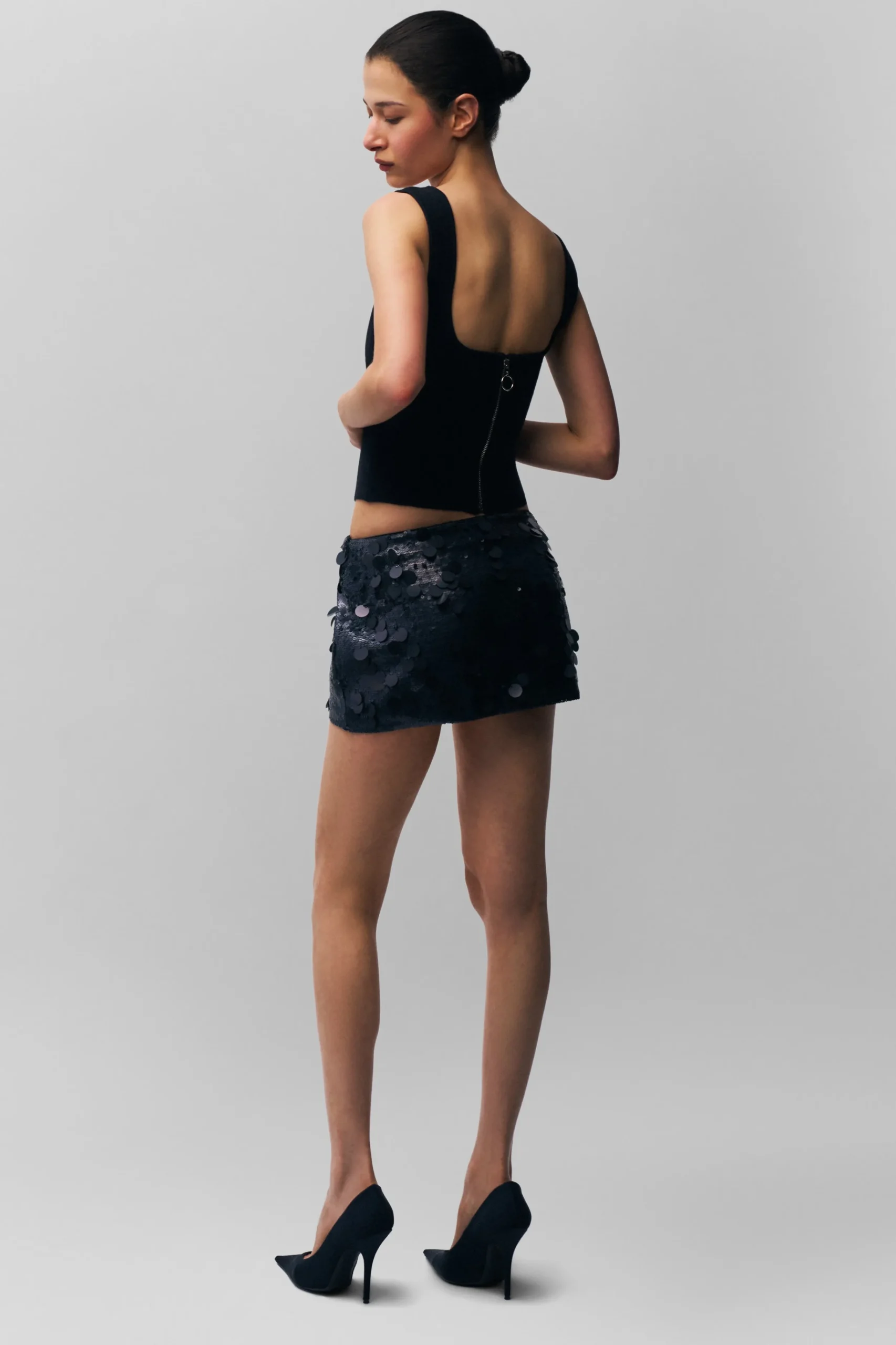 GUIZIO Low Rise Paillette Skirt- Mini Skirts|Skirts