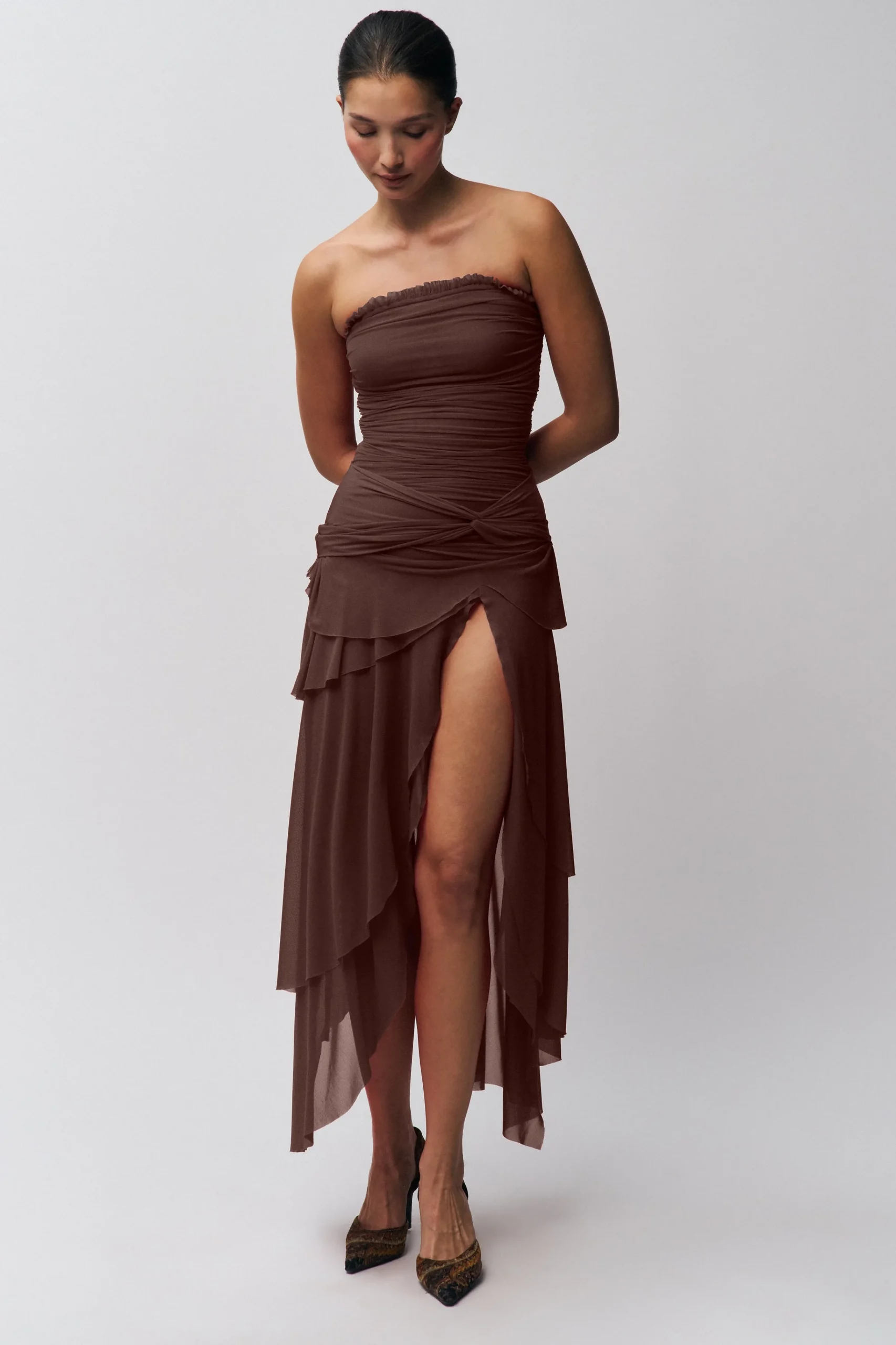 GUIZIO Lyla Twist Dress- Midi Dresses|Dresses