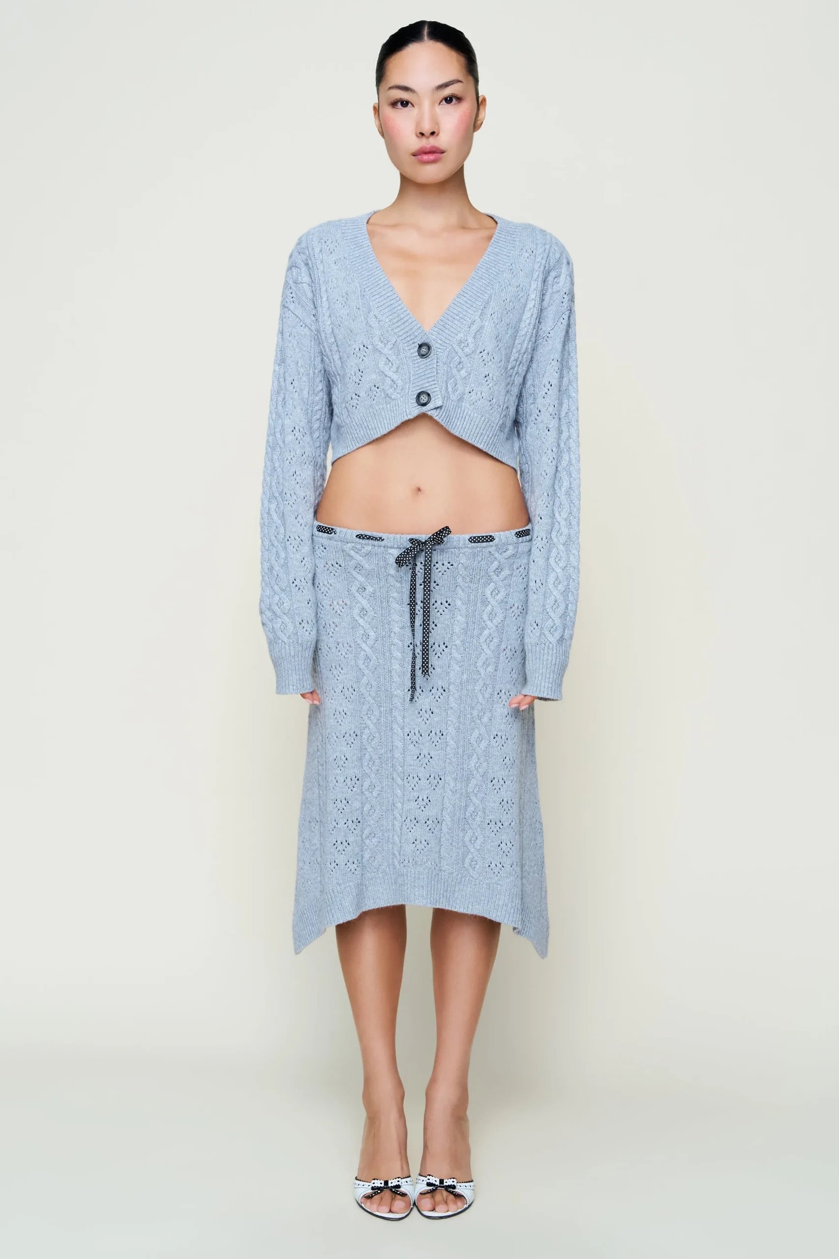 GUIZIO Noah Wool Cable Crop Cardigan- Sweaters