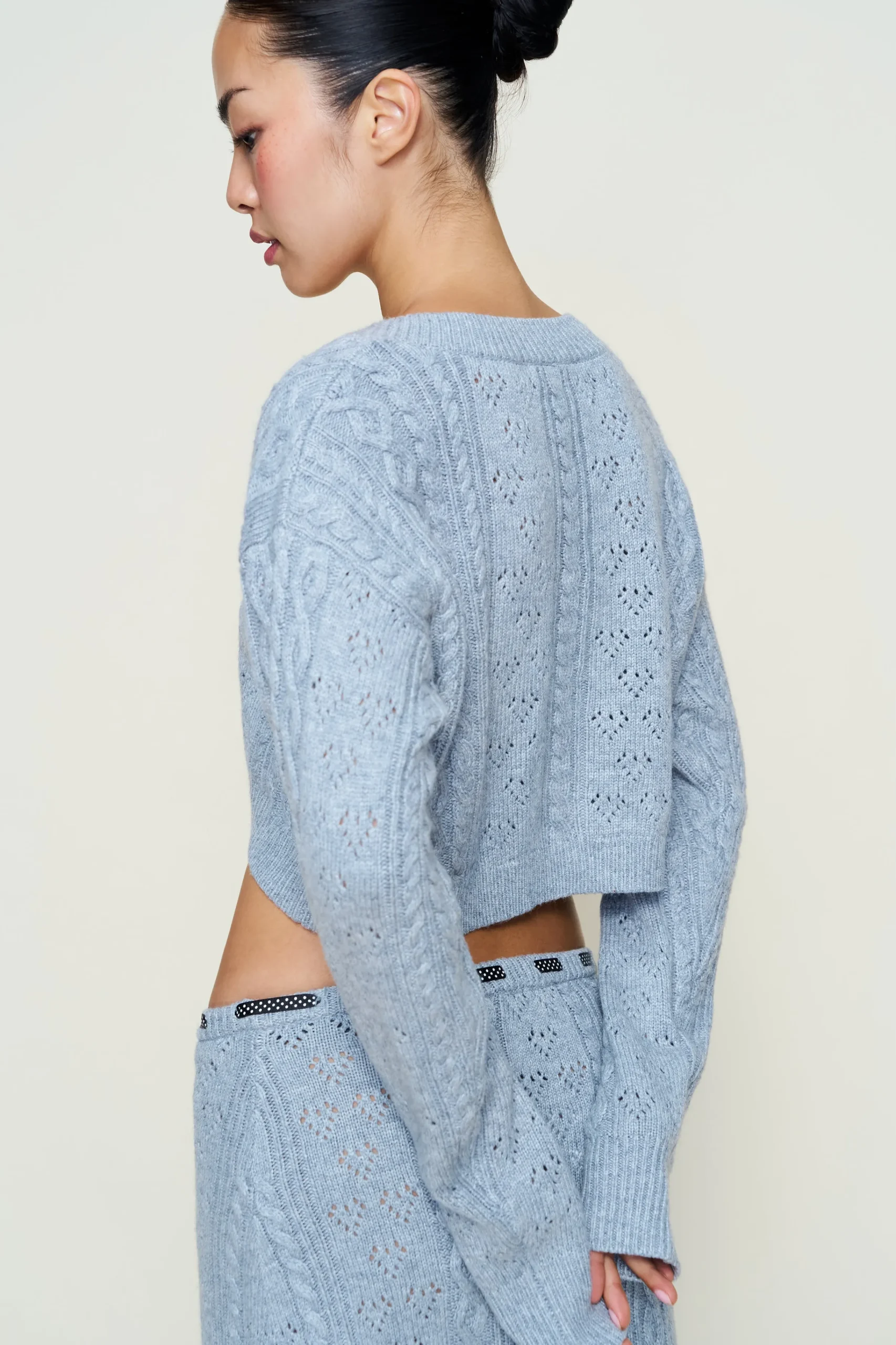 GUIZIO Noah Wool Cable Crop Cardigan- Sweaters