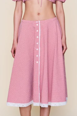 GUIZIO Ravello Gingham Skirt- Midi Skirts|Skirts