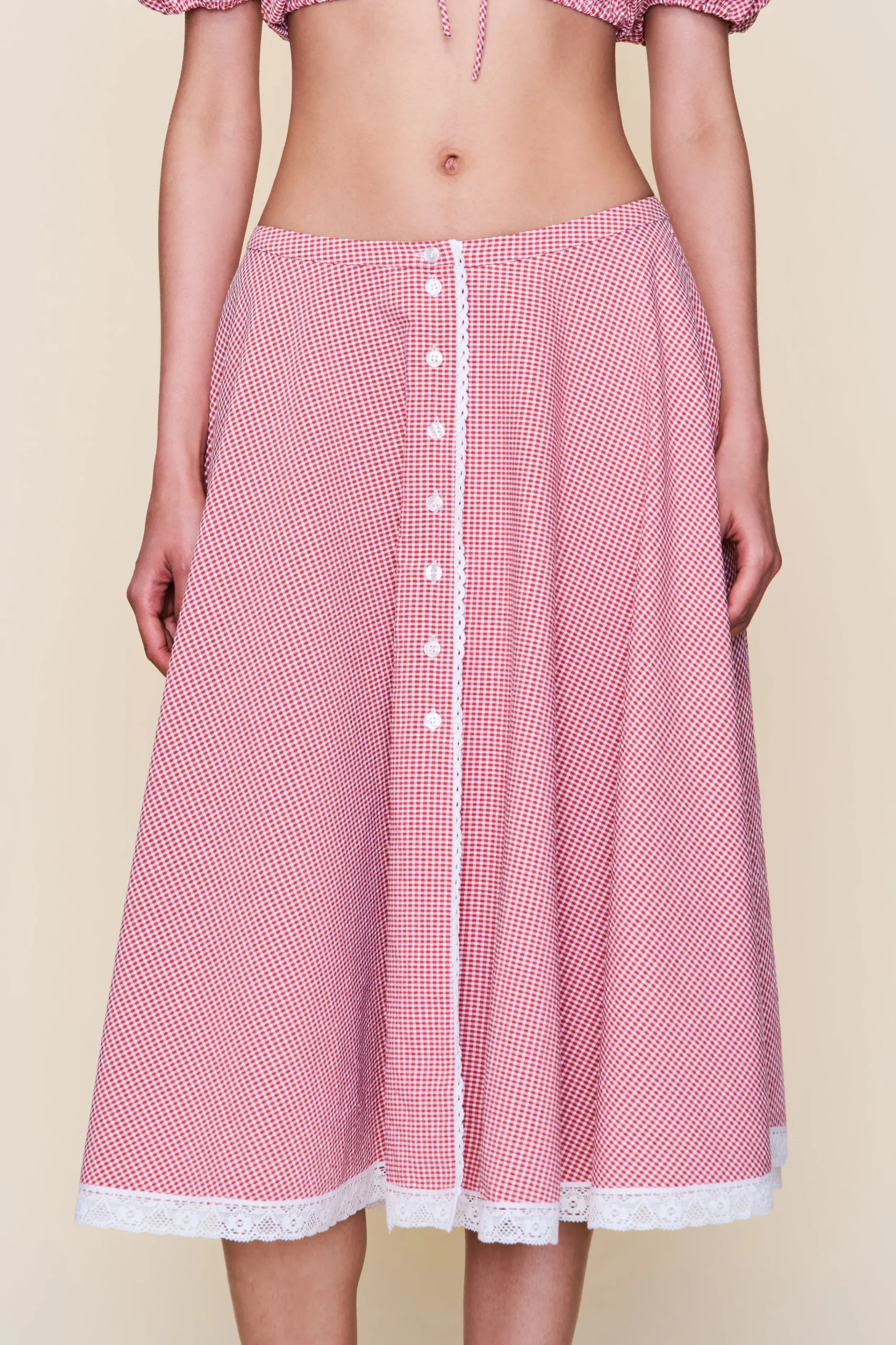 GUIZIO Ravello Gingham Skirt- Midi Skirts|Skirts
