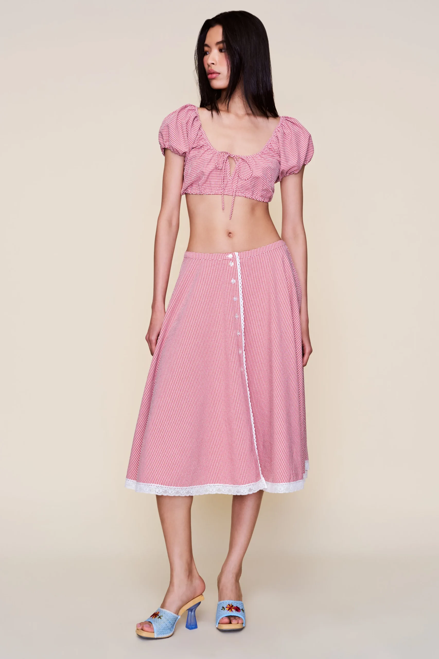 GUIZIO Ravello Gingham Skirt- Midi Skirts|Skirts