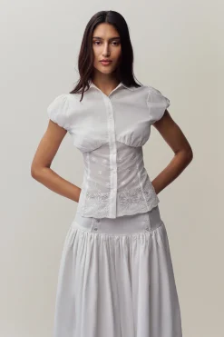 GUIZIO Rinka Embroidered Blouse- Short Sleeve Tops|Tops