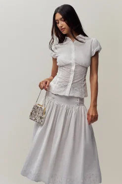 GUIZIO Rinka Embroidered Blouse- Short Sleeve Tops|Tops