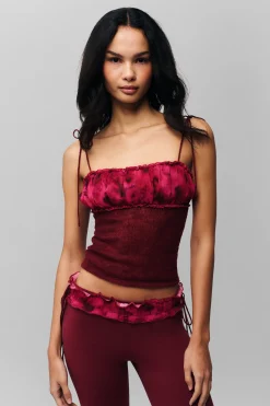 GUIZIO Ruched Chiffon Knit Tank- Sleeveless Tops|Tops