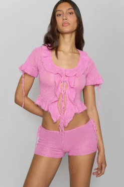 GUIZIO Ruffle Knit Tie Top- Short Sleeve Tops|Knitwear