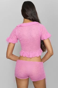GUIZIO Ruffle Knit Tie Top- Short Sleeve Tops|Knitwear
