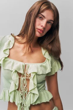 GUIZIO Ruffle Knit Tie Top- Short Sleeve Tops|Knitwear