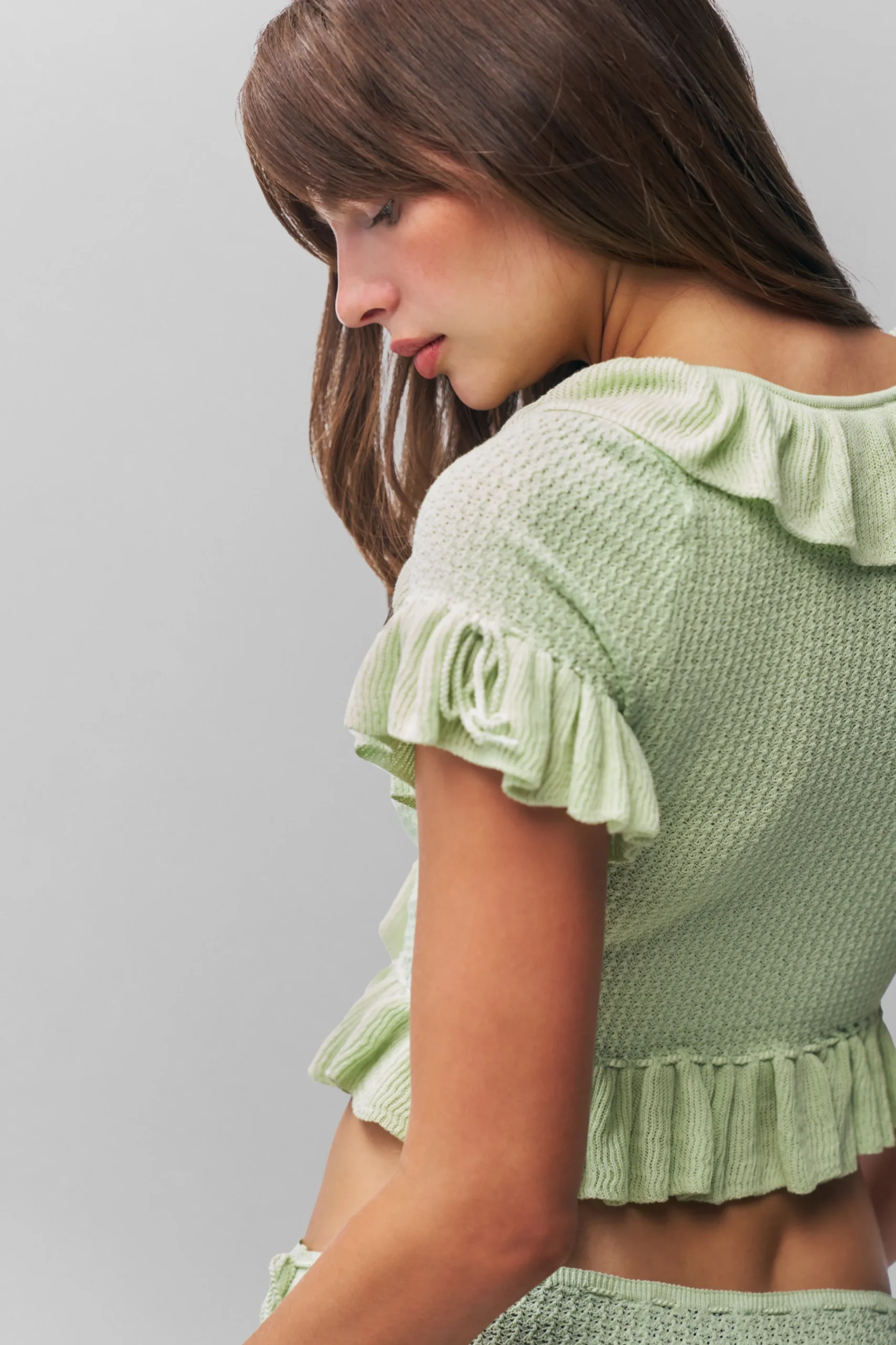 GUIZIO Ruffle Knit Tie Top- Short Sleeve Tops|Knitwear