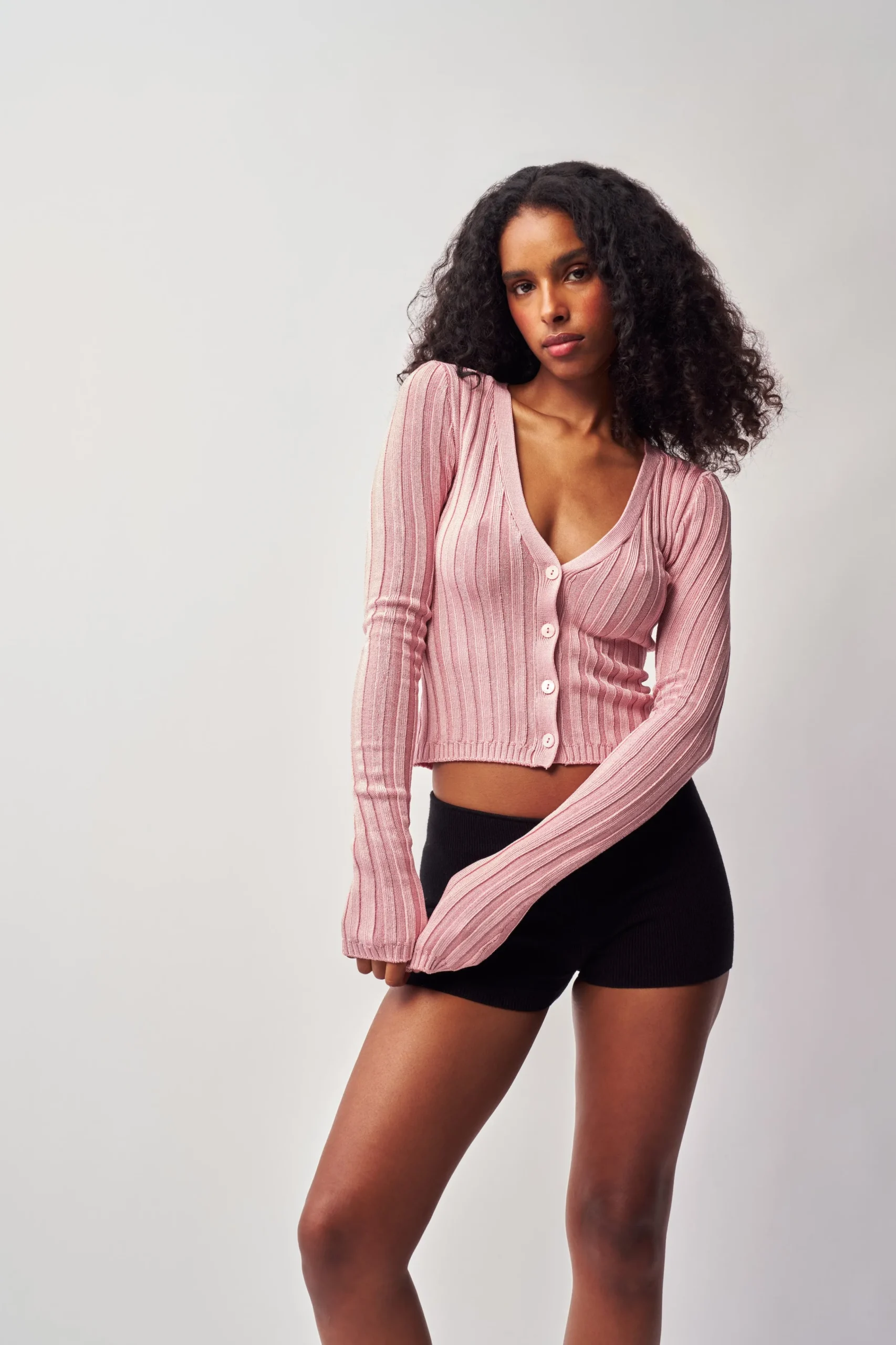 GUIZIO Slinky Rib Cardigan- Tops