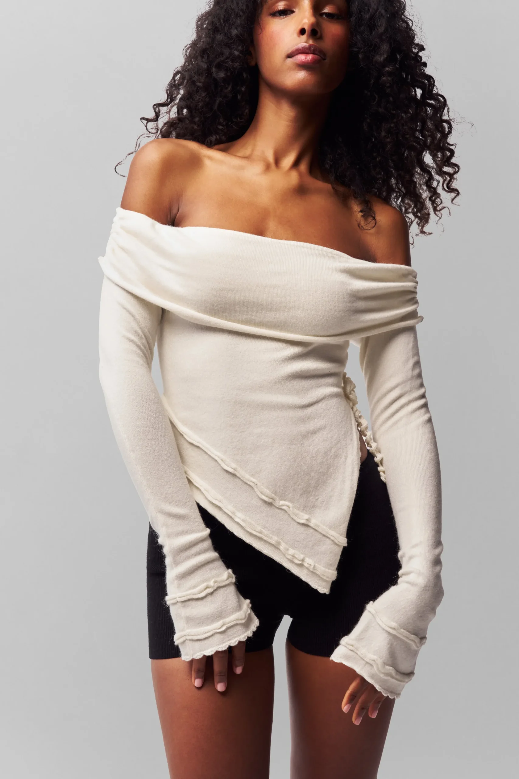 GUIZIO Soler Fold Over Knit Top- Long Sleeve Tops|Knitwear