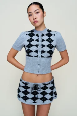 GUIZIO The Sweet Argyle Wool Cardigan- Sweaters