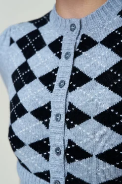 GUIZIO The Sweet Argyle Wool Cardigan- Sweaters