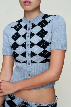 GUIZIO The Sweet Argyle Wool Cardigan- Sweaters