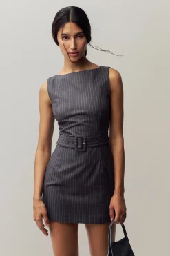 GUIZIO Via Pinstripe Dress- Mini Dresses|Dresses